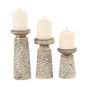 Whitewash Floral Mango Candlesticks, Set of 3