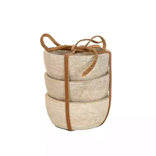 Whitewash Wood Pinch Bowls, Set of 3