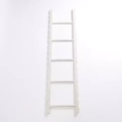 Whitewash Wood Scalloped Decorative Ladder