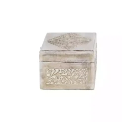 Whitewashed Floral Carved Wood Boxes, Set of 3