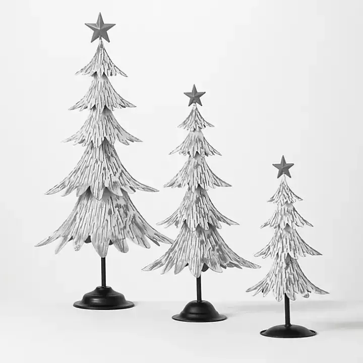 Whitewashed Metal Christmas Trees, Set of 3