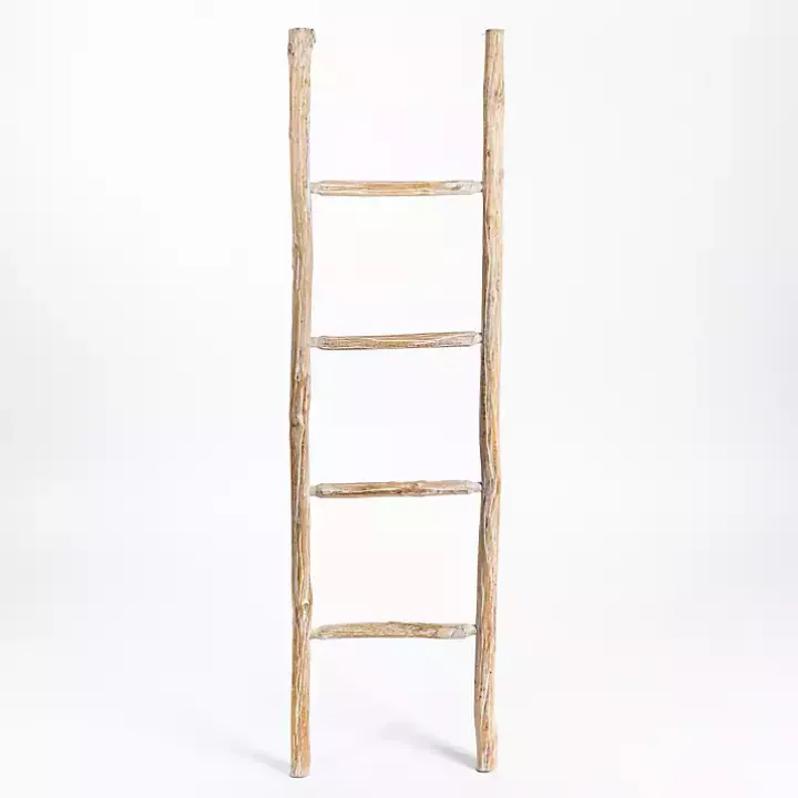 Whitewashed Natural Wood Leaning Ladder