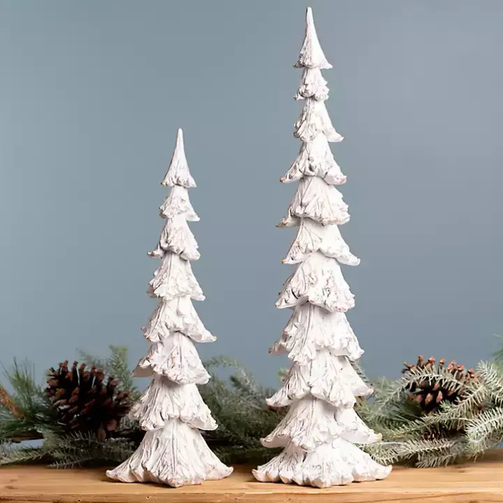 Whitewashed Pine Trees, Set of 2