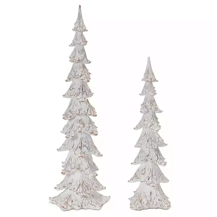 Whitewashed Pine Trees, Set of 2
