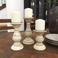 Whitewashed Rustic 3-pc. Candle Holder Set
