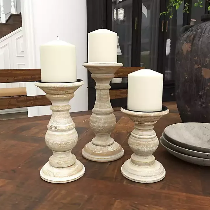 Whitewashed Rustic 3-pc. Candle Holder Set