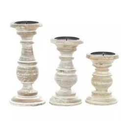 Whitewashed Rustic 3-pc. Candle Holder Set