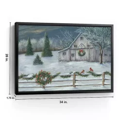 Winter Christmas Barn Framed Canvas Art Print