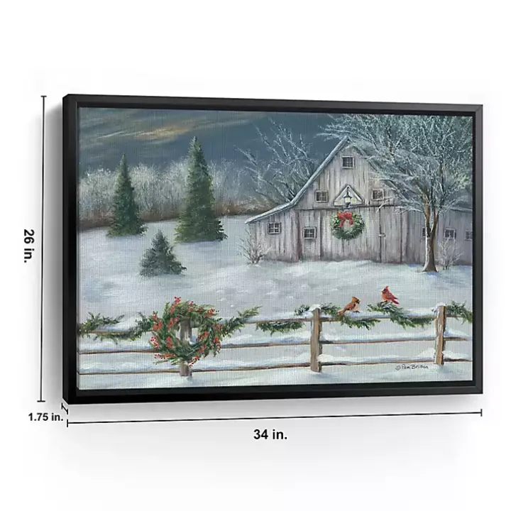 Winter Christmas Barn Framed Canvas Art Print