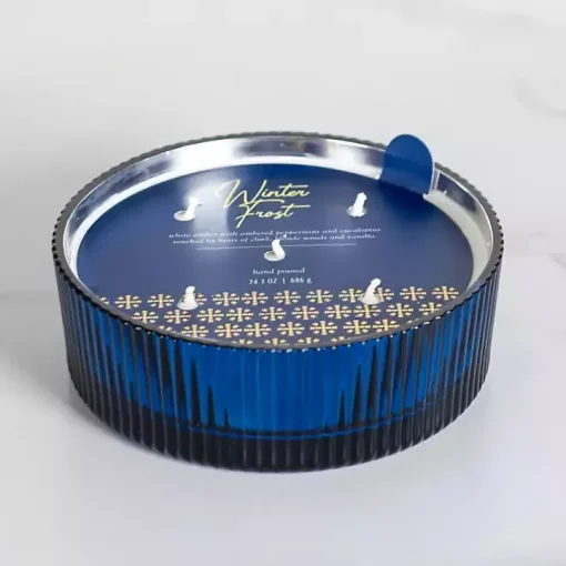 Winter Frost Blue Ribbed Dish Jar Candle