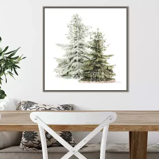 Winter Trees Gray Framed Canvas Art Print