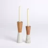 Wood & Marble Taper Candle Holders, Set of 2