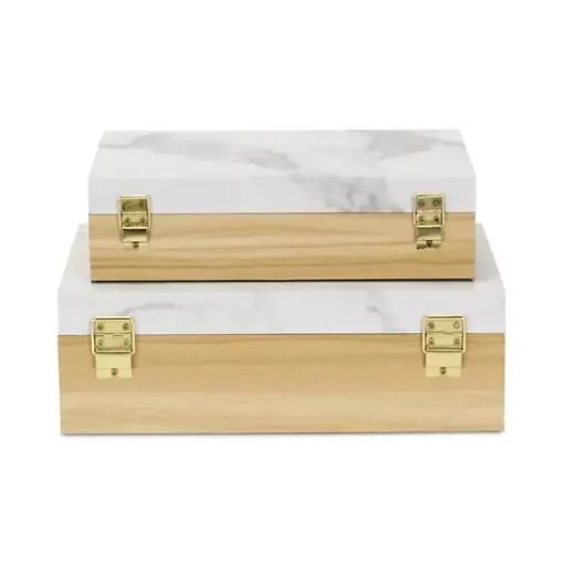 Wood and Faux Marble Rectangular Boxes, Set of 2