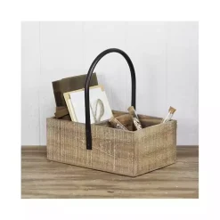 Wood and Metal Center Handle 3-Compartment Caddy