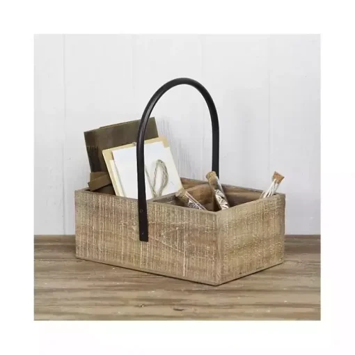 Wood and Metal Center Handle 3-Compartment Caddy