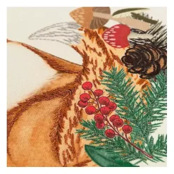 Woodland Fox Embroidered Throw Pillow