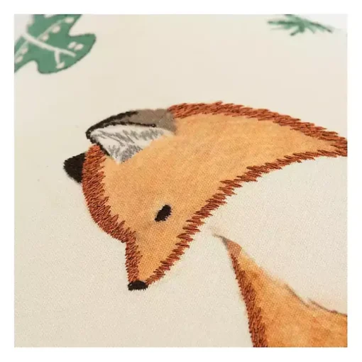 Woodland Fox Embroidered Throw Pillow