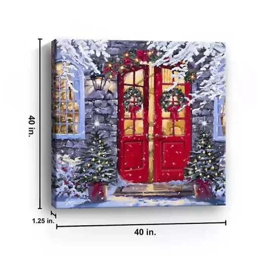 Wreaths on a Red Door Canvas Art Print