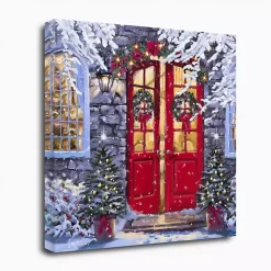 Wreaths on a Red Door Canvas Art Print