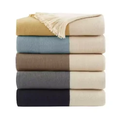 Yellow Faux Cashmere Color Block Throw Blanket