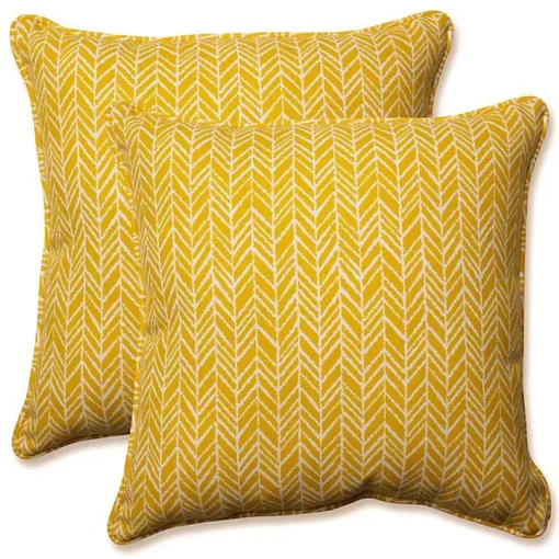 Yellow Herringbone Outdoor Pillows, Set of 2