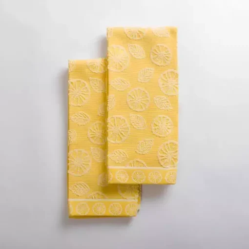Yellow Jacquard Lemons Kitchen Towels, Set of 2