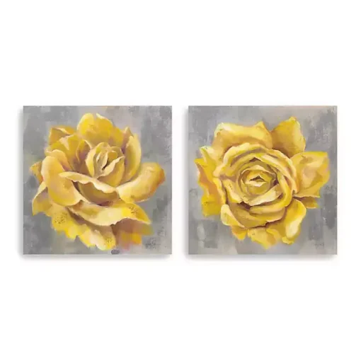 Yellow Roses Giclee Canvas Art Prints, Set of 2