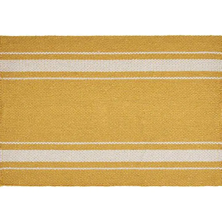 Yellow Striped Fringe Placemats, Set of 4