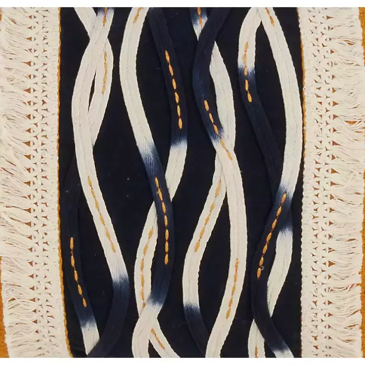 Yellow Wave Stitched Fringe Lumbar Pillow