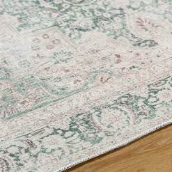 Amelie Green Traditional Washable Area Rug, 6x9