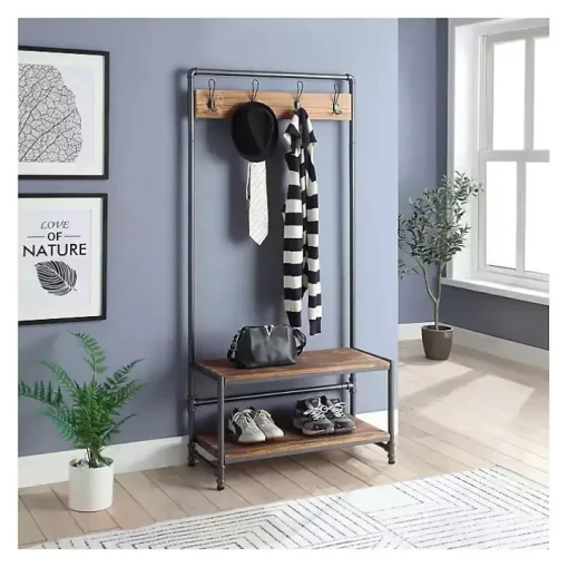 Annalee Industrial Metal and Wood Hall Tree