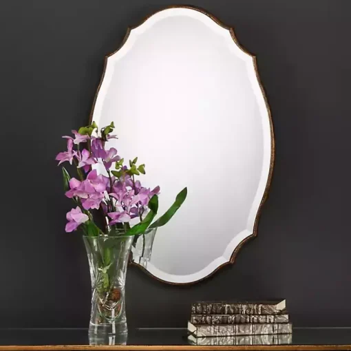 Antique Gold Rounded Edge Wood Wall Mirror