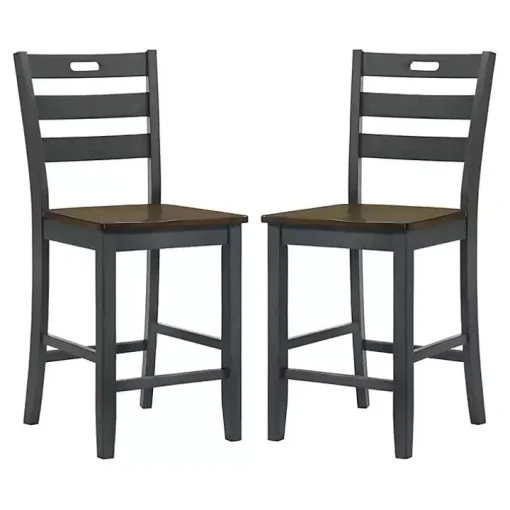 Antique Gray Wood Counter Stools, Set of 2