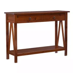 Antique Tobacco Console Table with Bottom Shelf