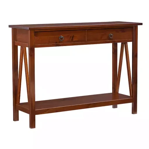 Antique Tobacco Console Table with Bottom Shelf