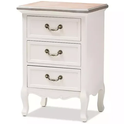 Antique White Wooden 3-Drawer Nightstand