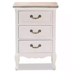 Antique White Wooden 3-Drawer Nightstand