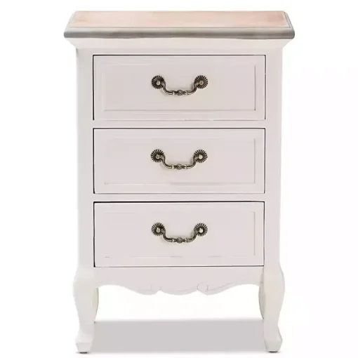 Antique White Wooden 3-Drawer Nightstand