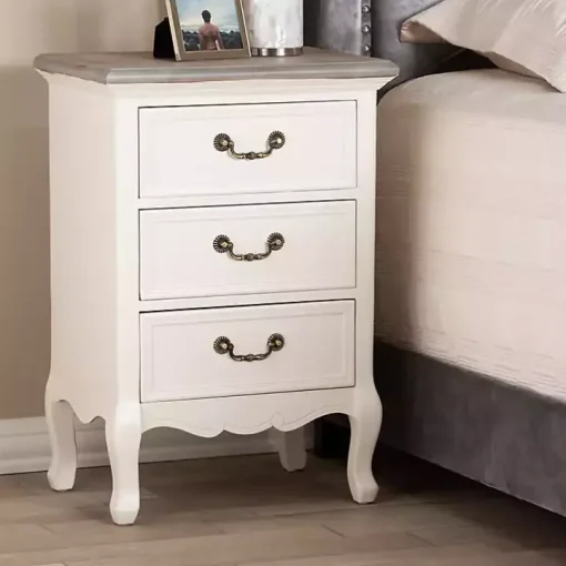 Antique White Wooden 3-Drawer Nightstand
