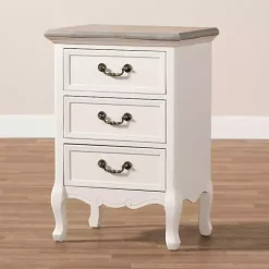 Antique White Wooden 3-Drawer Nightstand