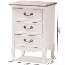 Antique White Wooden 3-Drawer Nightstand