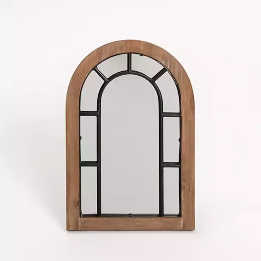 Arched Wood and Metal Overlay Tabletop Mirror