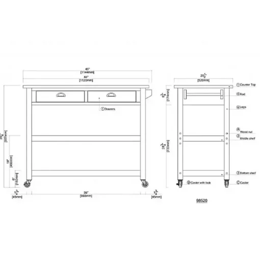Barnwood Sonoma Stainless Steel Top Kitchen Cart