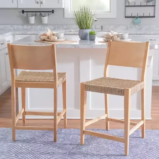 Basketweave Seat Counter Stools, Set of 2