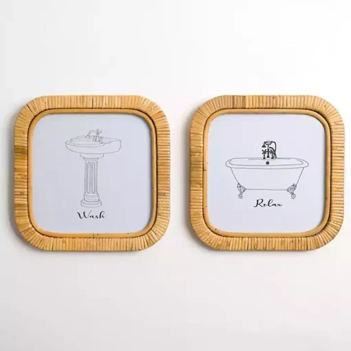 Bath Rattan Wrapped Wall Plaques, Set of 2