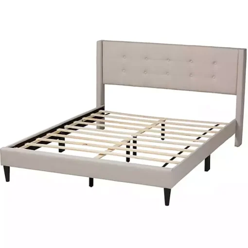Beige Button Tufted Headboard Full Platform Bed