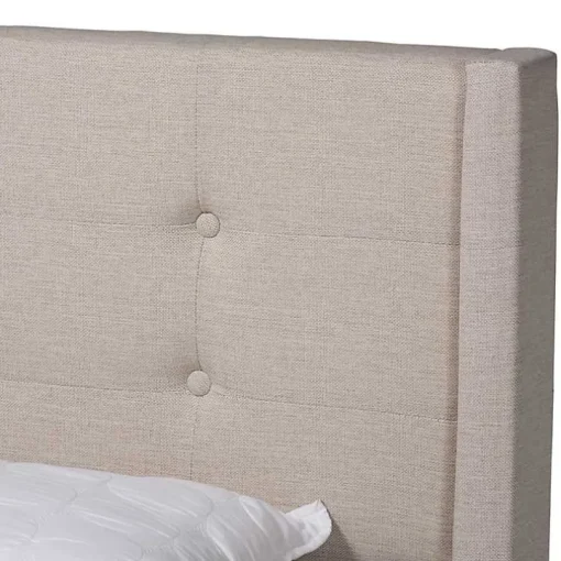 Beige Button Tufted Headboard Full Platform Bed