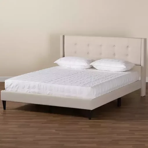 Beige Button Tufted Headboard Full Platform Bed