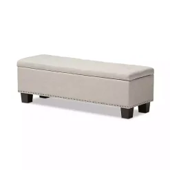 Beige Button-Tufted Upholstered Storage Bench