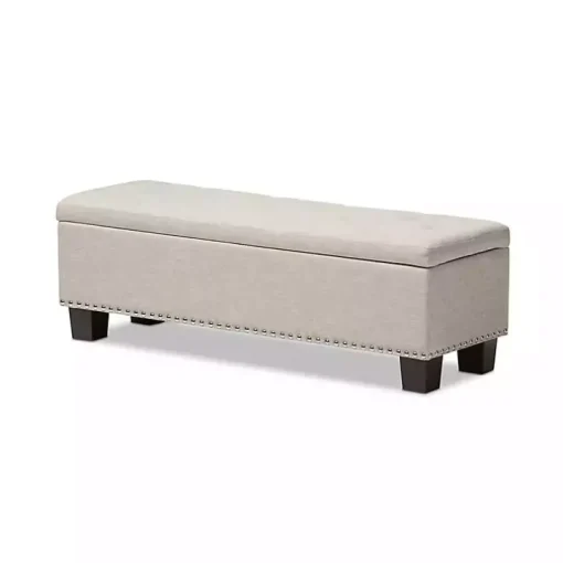 Beige Button-Tufted Upholstered Storage Bench